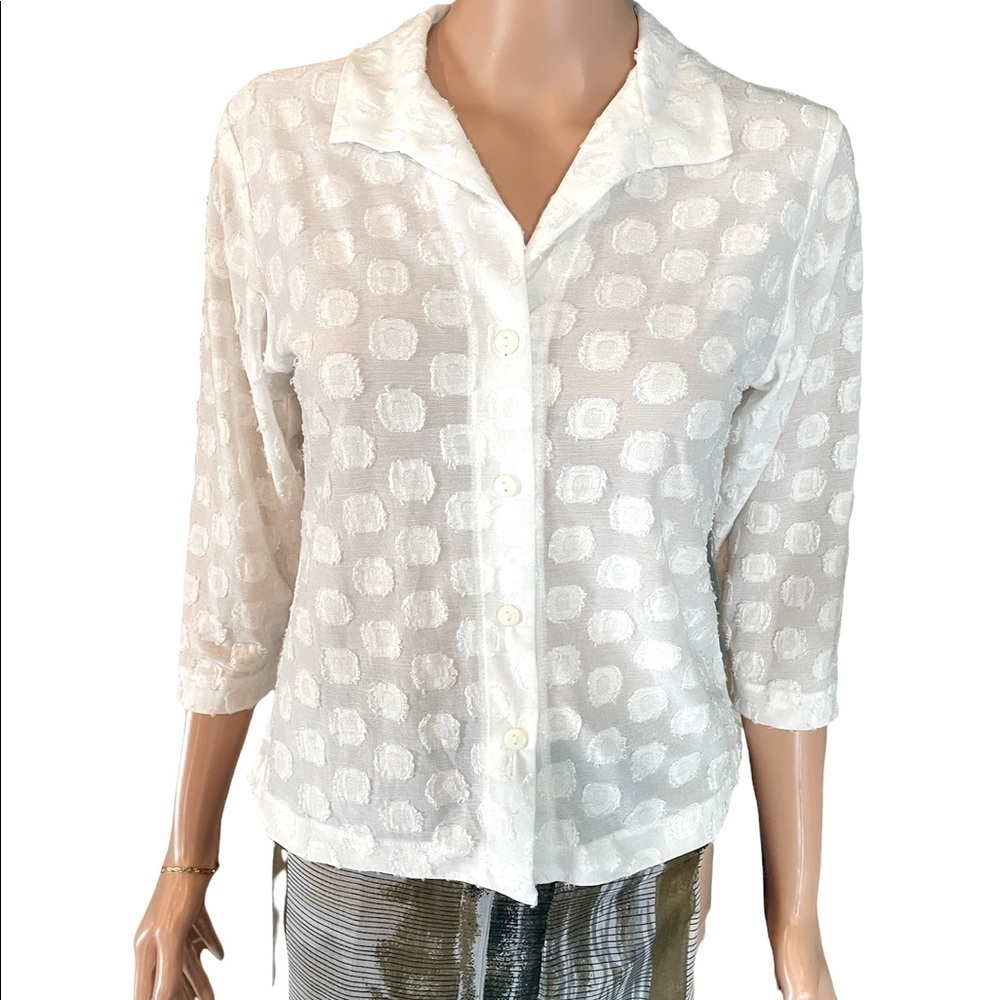 𝅺Andria Lieu Designer White Sheer Blouse Small